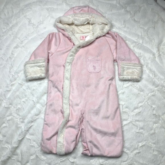 US Polo Layette Fur Lined Pink Chenille Snow Suit size 6-9 months - Picture 2 of 12